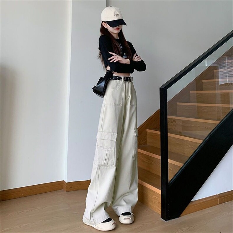 美式工装牛仔裤女2024新款高腰宽松宽松垂感显瘦直筒阔腿裤,男装休闲裤,星座506A