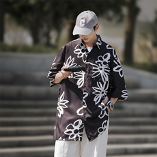 2025夏装花朵印花短袖冰丝衬衫男女潮流衬衣C309P35，男装T恤，电商C323