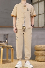风夏季两件套男士冰丝宽松短袖套装民族男装汉服，男装T恤，星座1206（原A206）