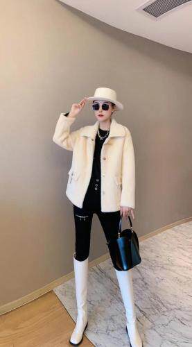 秋冬七彩黄金貂短款外套，女装，青羽鹤