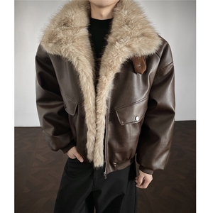 现货新款座山雕毛领拼接皮衣棉服男冬季MY083-特P138控258图片