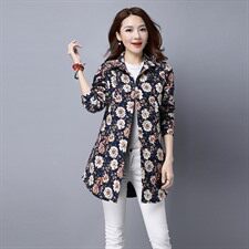 长袖2021年春季方领排多扣碎花修身加棉衬衫，女装衬衫，独衣靓