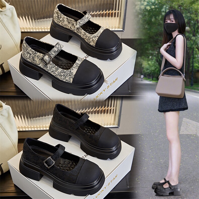 真皮玛丽珍鞋女2024夏季新款女士魔术贴时装单鞋女休闲女鞋，女鞋小皮鞋，电商A223