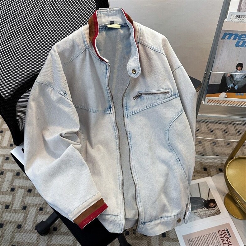 牛仔外套男女春季高级感痞帅底特律立领工装夹克8964P77,男装夹克,星座410-2