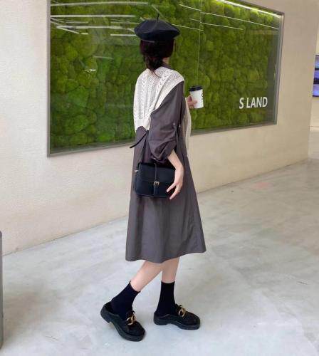 秋季衬衫裙，女装衬衫，吉之红