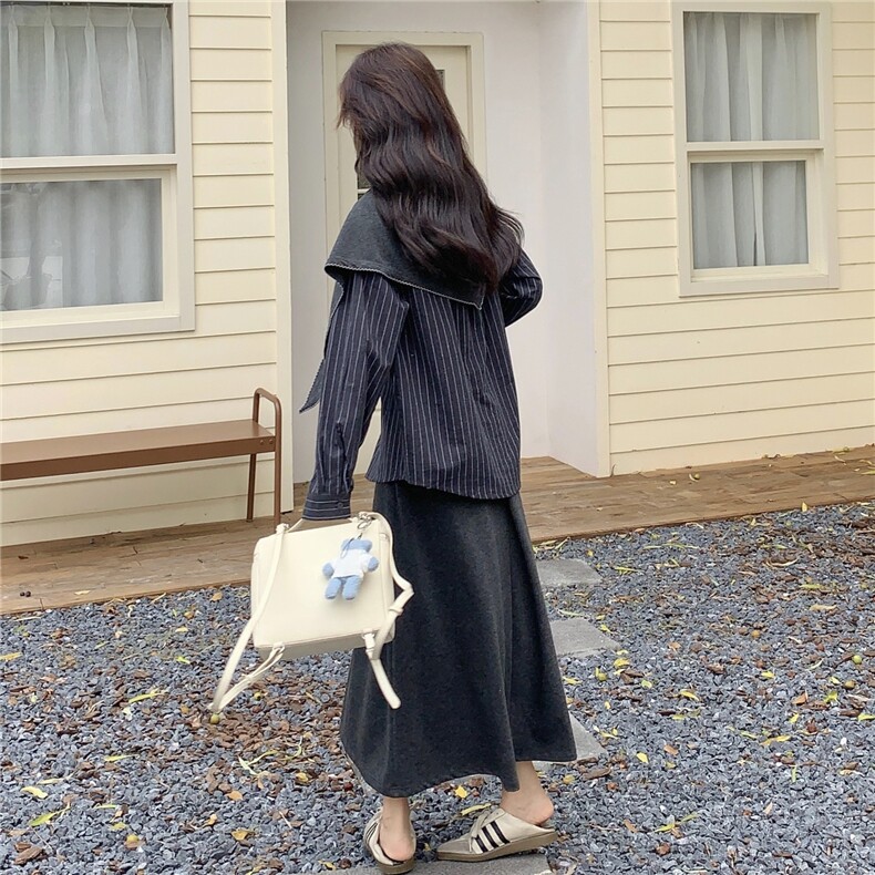 现货/条纹衬衫+披肩+腰带+半身裙套装2C233-5828-P180-K269,女装套装/套裙,2C233