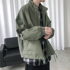 现货水洗棉立领夹克韩版宽松工装休闲外套港风抽绳A114-P90，男装夹克，电商A351