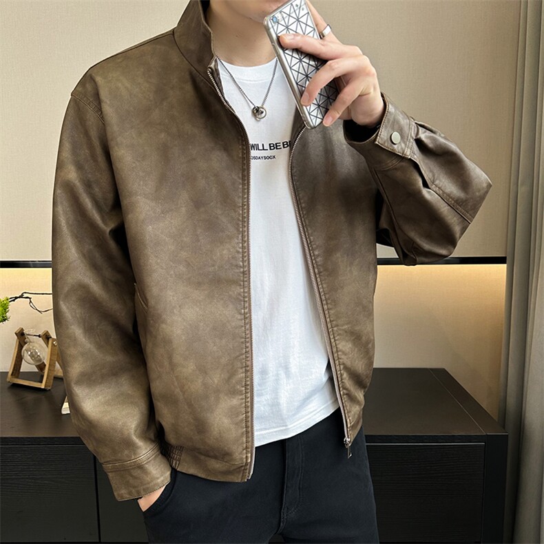 2024店主风秋季新款pu皮立领休闲皮衣夹克外套男潮PY163-P135,男装夹克,电商A413