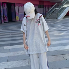 万针全刺绣工艺抖音得物高品质260克重磅纯棉双纱美式高街短袖T恤，男装T恤，电商A486
