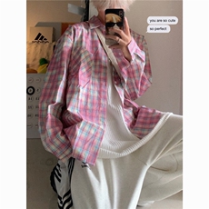 美式格子长袖衬衫男女夏防晒宽松休闲衬衣1001-1-CS011-P45，男装防晒衣，星座1001-1