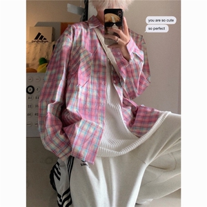 美式格子长袖衬衫男女夏防晒宽松休闲衬衣1001-1-CS011-P45图片