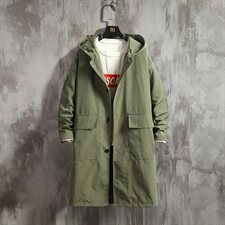 2021春秋季新日系大码男字母印花大口袋外套长款风衣J988-P65，男装风衣，电商A001