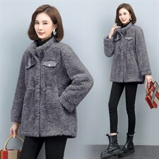 2022冬装新款时尚百搭仿羊羔毛皮毛一体加厚保暖外套，女装羊羔毛/颗粒绒，木子恋