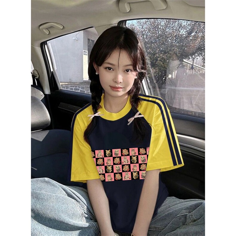 夏季美式高街重磅纯棉三条杠织带插肩撞色男女短袖T恤CZ115-特P25,男装T恤,电商A486