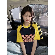 夏季美式高街重磅纯棉三条杠织带插肩撞色男女短袖T恤CZ115-特P25，男装T恤，电商A486