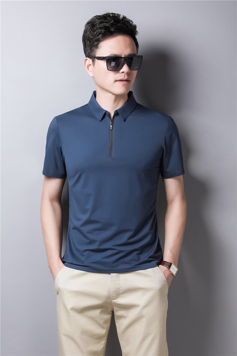 半拉链Polo衫男士夏季新款中年纯色短袖T恤休闲时尚翻领衣服男款,男装Polo衫,电商B212（原钱塘6029）