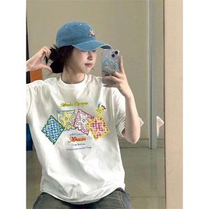 H0797-P35贴布刺绣学院风宽松甜美可爱短袖T恤上衣图片