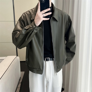 痞帅Pu皮衣小众设计感潮牌双拉链垫肩皮夹克男机车服秋冬高街外套