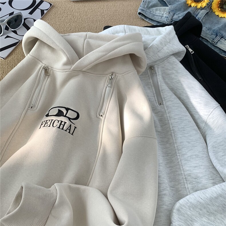 主推大宽松高街拉链连帽卫衣常规款B386-DB22批65-控98，男装卫衣，电商B386