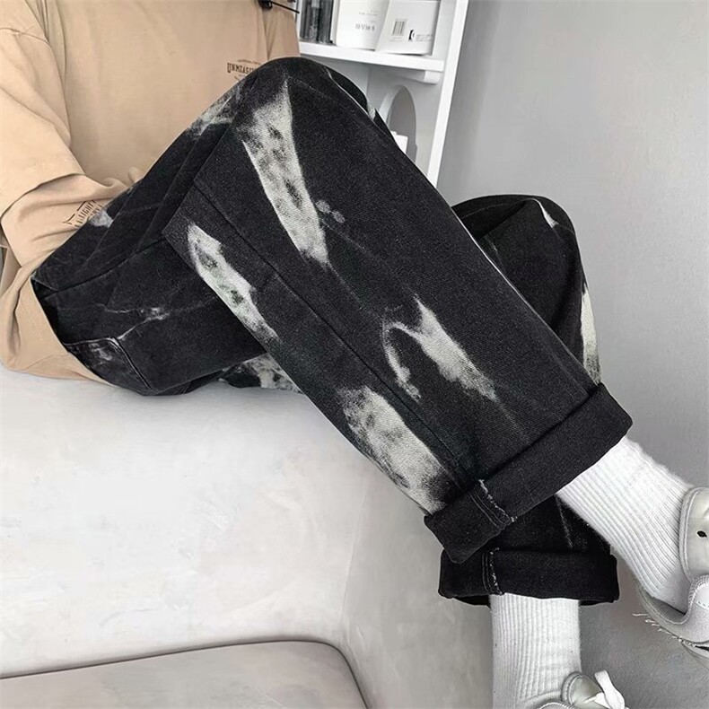 炸街牛仔裤男嘻哈hiphop高街阔腿宽松潮流痞帅直筒裤子NK3271-P35,男装牛仔裤,星座1008