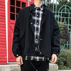 现货水洗棉立领夹克韩版宽松工装休闲外套港风抽绳A114-P90，男装夹克，电商A351
