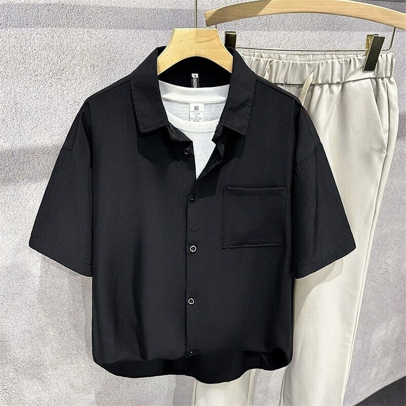 配领带半袖衬衣男夏季日系短袖衬衫美式帅潮牌外套冰丝CY1197-P27,男装T恤,星座412-3