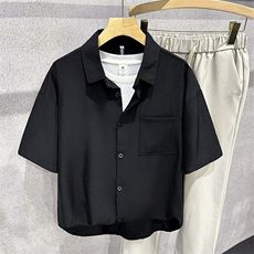 配领带半袖衬衣男夏季日系短袖衬衫美式帅潮牌外套冰丝CY1197-P27，男装T恤，星座412-3