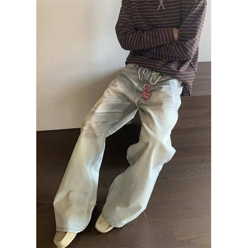 弯刀美式复古宽松早设计感直筒阔腿牛仔裤男休闲裤长裤NK2645,男装牛仔裤,星座1116A（原606A-3）