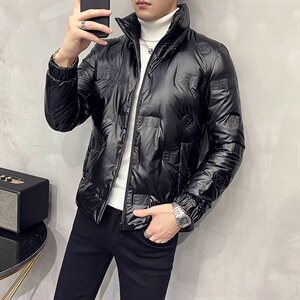 90白鸭绒英伦羽绒服男短款立领亮面大码外套B001-P140 -M-5XL图片