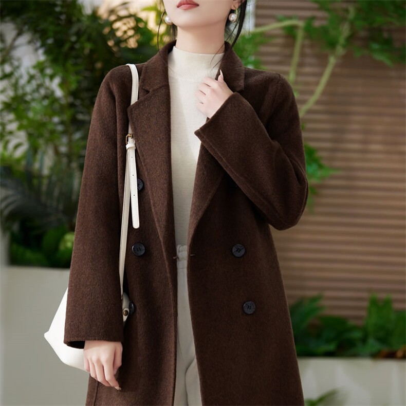 2024西装领羊毛大衣短款2024秋冬装新款双面毛呢外套高端耗牛绒女，女装双面呢大衣，阿吉丽克