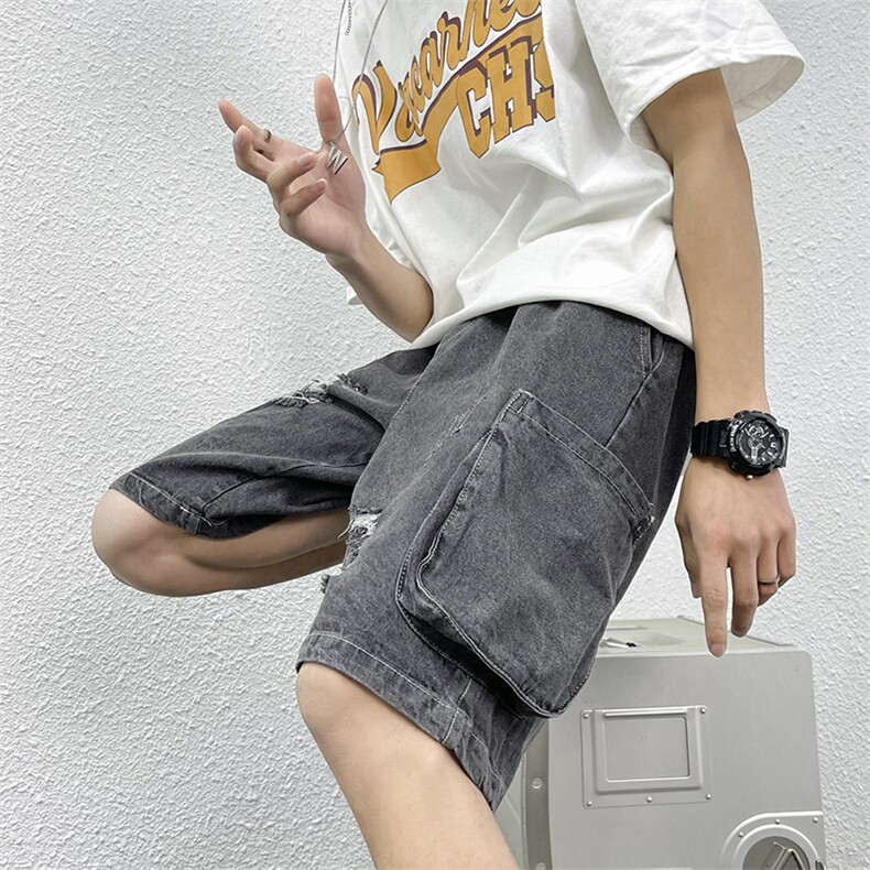 高街牛仔短裤男夏工装五分裤N24P38,男装牛仔裤,星座1116-2