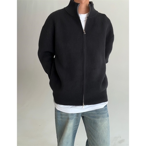 重磅秋冬北极绒双拉链毛衣开衫美式复古休闲慵懒风宽松针织衫外套,男装针织衫/毛衣,电商A486