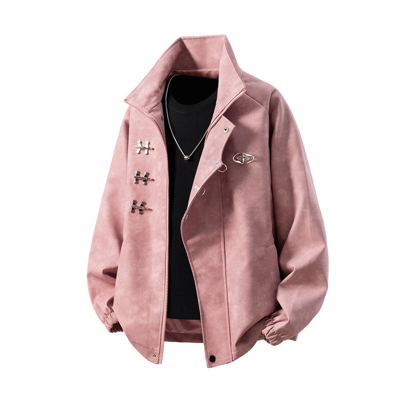 白底美式复古飞机扣可拆卸胸针PU皮大码M-5XL夹克男JK77768P105控，男装夹克，星座227-7