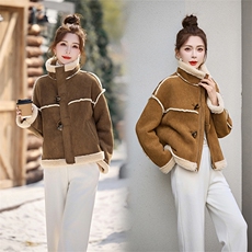 2025新款现货休闲通勤时尚皮毛一体机车服，女装短外套，自然秀