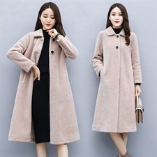 秋冬外套女2021年新款韩版中长款纯色直筒款颗粒绒全毛外套，女装毛呢外套，媚琳依坊