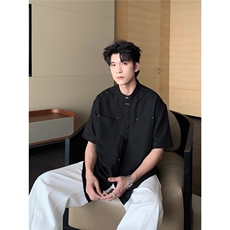 新中式黑色立领铆钉短袖衬衫男款2025夏季新款ins外套CY1091-P37，男装T恤，星座412-1