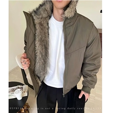 *美式复古解构夹克冬季加厚保暖毛领百搭高级感夹棉棉服外套，男装夹克，星座506A