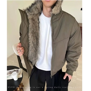*美式复古解构夹克冬季加厚保暖毛领百搭高级感夹棉棉服外套图片