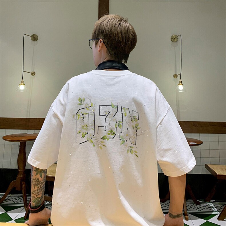 可48小时发货支持抖音得物来样二开美式满天星亮片短袖T恤MTX634,男装T恤,电商A486