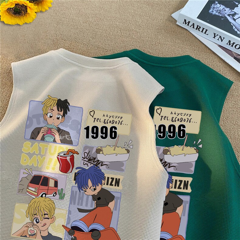 华夫格背心直播高品质重磅220克卡通男孩印花HB7103-P25控38,男装背心/马甲,星座508（原C305）