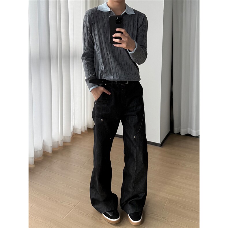 老钱风假两件polo领毛衣针织衫W1838/特P56,男装针织衫/毛衣,电商B350