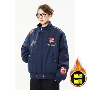 现货高品质美式高街重磅刺绣座山雕大毛毛领棉衣男女加厚棉服外套图片
