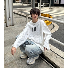 抖音得物230克重磅精梳棉宽纯松长袖印花T恤打底衫ACT5503，男装T恤，电商A443