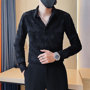 黑 男士秋季新款痞帅工艺纯色长袖衬衫男修身衬衣301A-1/H507/P60图片
