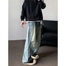 秋冬季美式高街牛仔裤男潮牌个性显高设计感休闲裤G6059/P55，男装休闲裤，电商D202-1