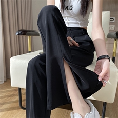 开叉西装裤女夏季新款高腰垂感喇叭裤宽松显瘦休闲微喇裤，女装休闲裤，云美莎专业女裤-全店现货