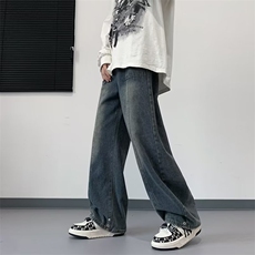 坠感拖地牛仔裤男美式高街潮牌vibe阔腿长裤子宽松直筒N1536-P43，男装牛仔裤，星座1008
