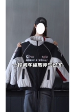 抖音视频截图只展示大货已到印花立领机车潮牌棉服77950特P85，男装棉衣，星座226-2
