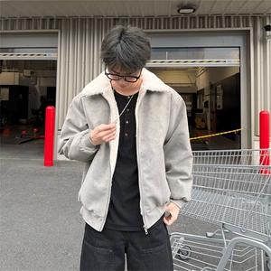 现货冬季美拉德毛领雾面PU皮棉服加绒加厚保暖百搭设计款情侣棉衣图片