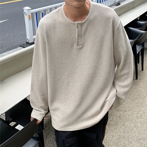已下单 24085-P55 慵懒风宽松休闲长袖t恤男士大码打底衫内搭图片
